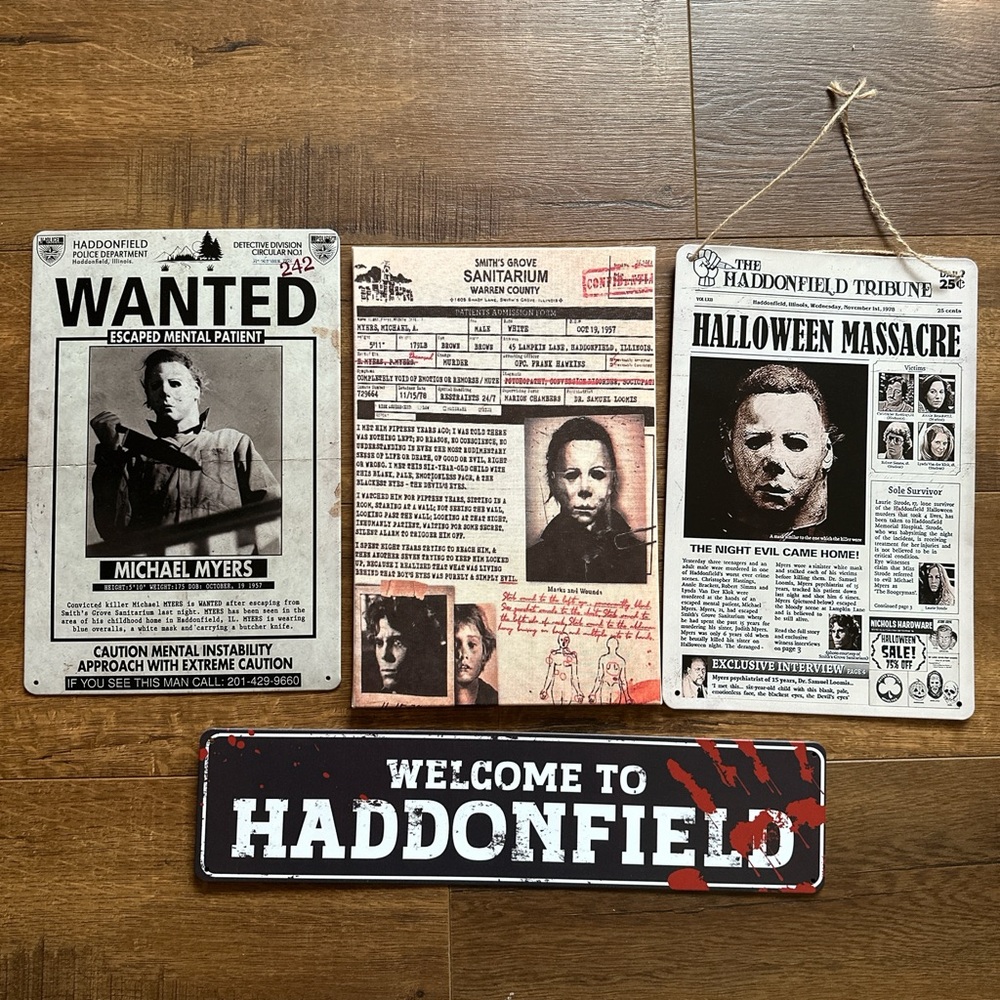 Haddonfield Halloween Metal Signs Set